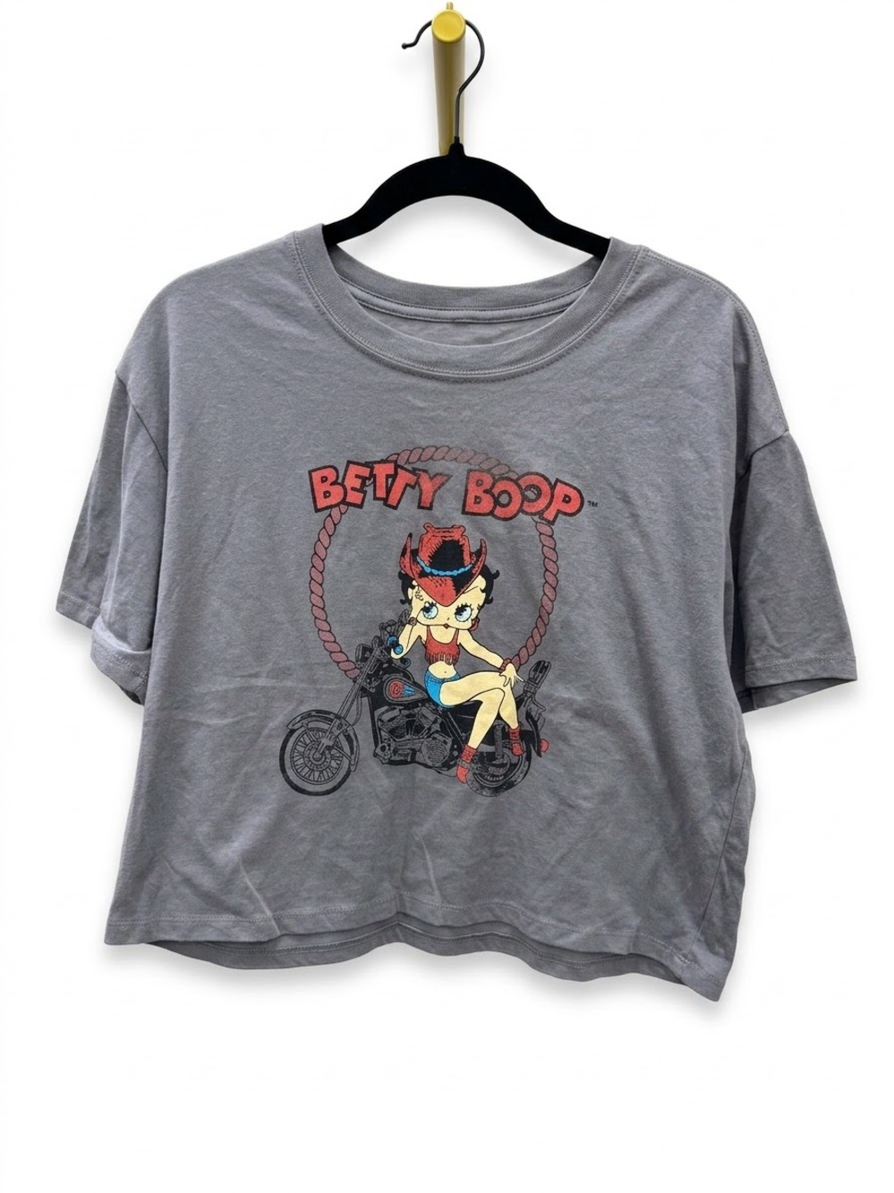Betty Boop Gray Crop Tee with Red & Blue Graphic